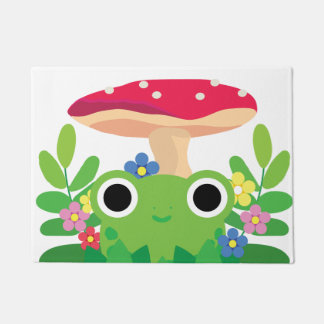 Leuke Cartoon Cottagecore Frog met Mushroom Deurmat