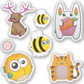 Leuke Cartoon Dierlijke Buddies Sticker (Voorkant)
