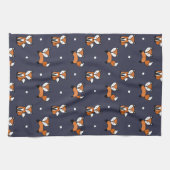 Leuke Cartoon Fox Pattern op Midnight Blue Theedoek (Horizontaal)