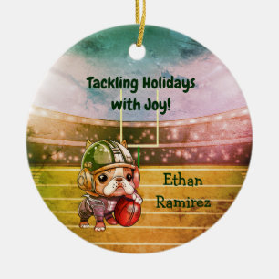 Leuke Cartoon Franse bulldog quarterback vakantie Keramisch Ornament