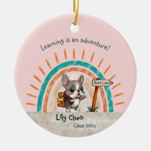 Leuke Cartoon Franse Bulldog Terug naar School stu Keramisch Ornament