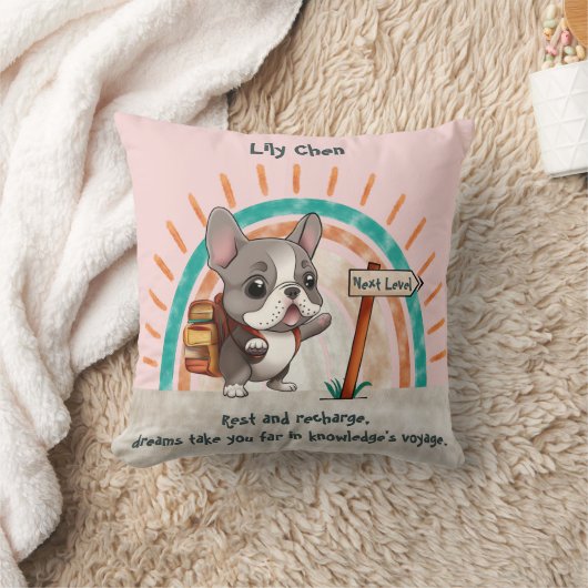 Leuke Cartoon Franse Bulldog Terug naar School stu Kussen (Deken)