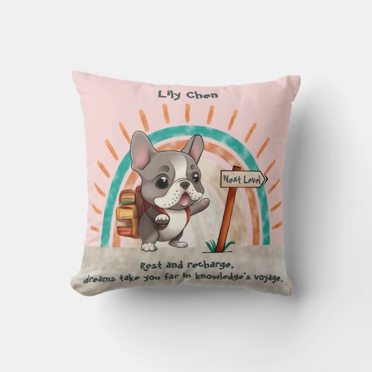 Leuke Cartoon Franse Bulldog Terug naar School stu Kussen (Voorkant)