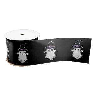 Leuke Cartoon Ghost Met Heks Pet Halloween Zwart Lint