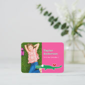 Leuke Cartoon Groene Alligator Foto Kind Speeldatu Contactkaartje (Staand voorkant)