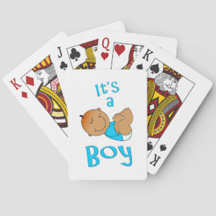 Leuke Cartoon Het is een Boy Tekst in Helderblauw Pokerkaarten