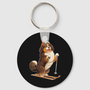 Leuke Cartoon Hond Genietend van Skilopen Sleutelhanger