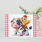 Leuke cartoon koe/kip feestdagenkaart (Staand voorkant)