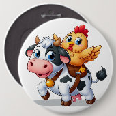 Leuke cartoon koe/kip ronde button 6,0 cm (Voorkant /achterkant)