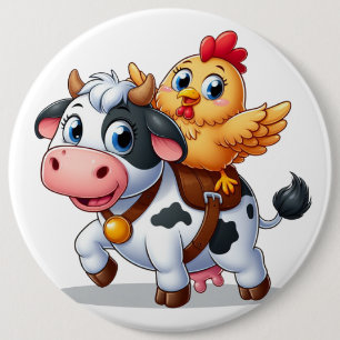 Leuke cartoon koe/kip ronde button 6,0 cm