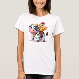 Leuke cartoon koe/kip t-shirt