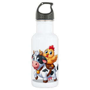 Leuke cartoon koe/kip waterfles