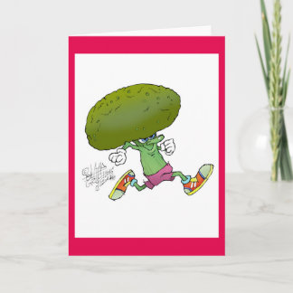 Leuke cartoon lopende Broccoli, op een groetkaart Kaart