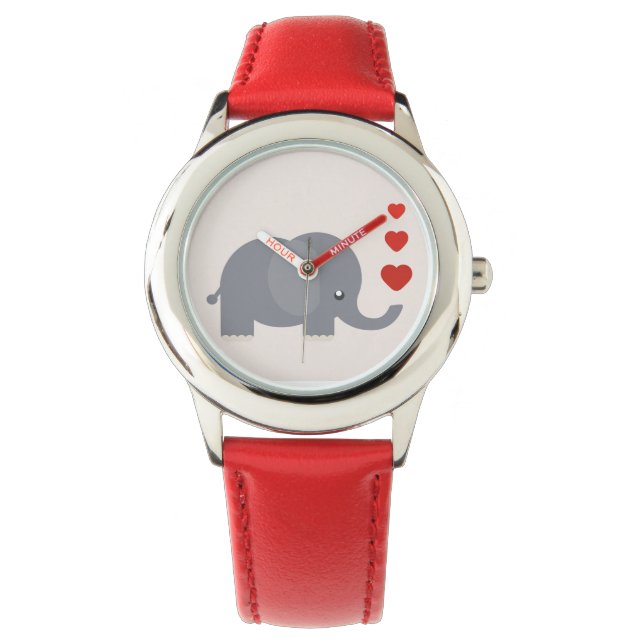 Leuke cartoon olifant met harten kind horloge (Voorkant)