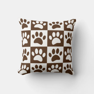 Leuke Cartoon Paw Prints Bruin Checkerboard Kussen