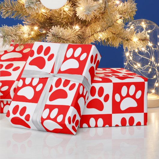 Leuke Cartoon Paw Prints Schaakbord Heldere kleur Cadeaupapier (Feestdagen)