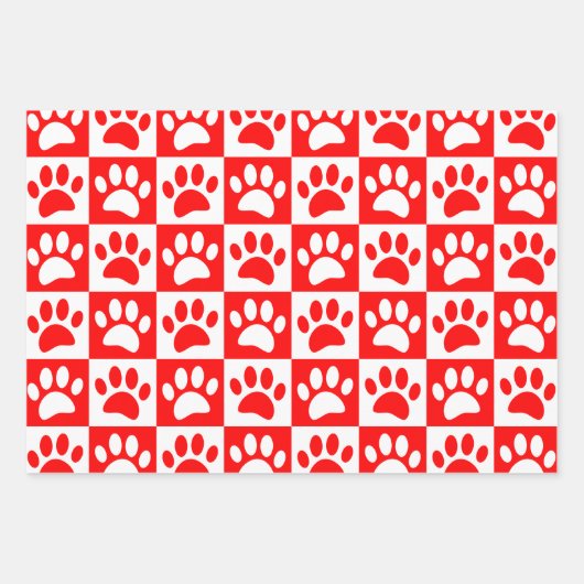 Leuke Cartoon Paw Prints Schaakbord Heldere kleure Inpakpapier Vel (Voorkant)
