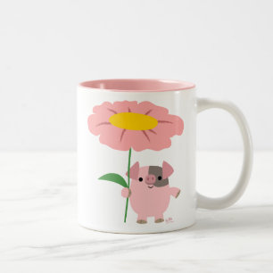 Leuke Cartoon Piggy met een (Roze) Gift Tweekleurige Koffiemok