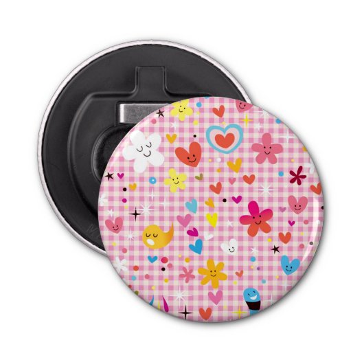 leuke cartoon roze button flesopener (Voorkant)