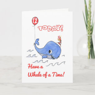 Leuke Cartoon Walvis en Balloon 12e Verjaardag Kaa Kaart