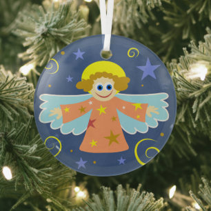 Leuke Cartoon Whimsical Angel Christmas Art Glas Ornament