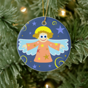 Leuke Cartoon Whimsical Angel Christmas Art Keramisch Ornament