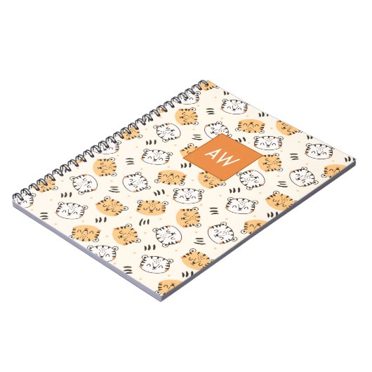 Leuke cartoon wilde tijger met monogram kinder notitieboek (Linkerzijde)