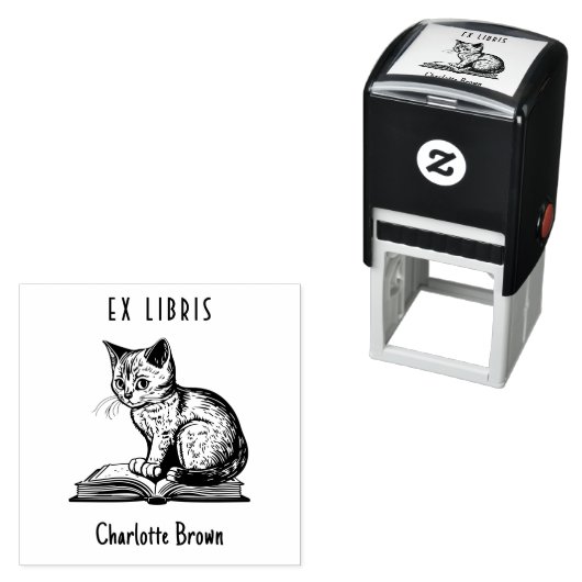 Leuke Cat Custom Book Ex Libris Zelfinktende Stempel (In situ)