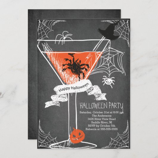 Leuke Chalkboard Spooky Halloween Cocktail Party Kaart (Voorkant / Achterkant)