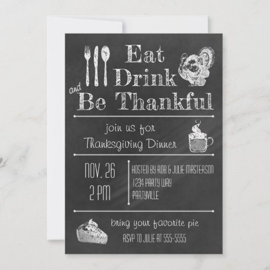 Leuke Chalkboard Thanksgiving Invitation Kaart (Voorkant)