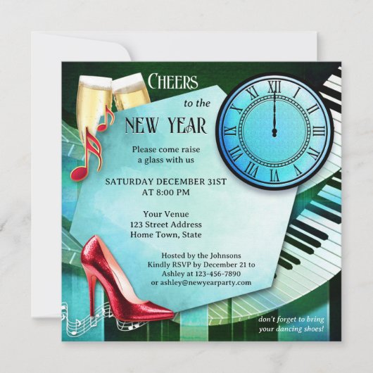 Leuke champagne dans nieuwjaarsavond uitnodiging (Voorkant)