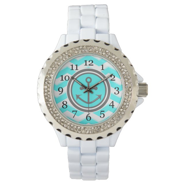Leuke Chevron Anker Glimlach Horloge (Voorkant)