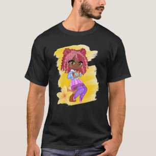 Leuke Chibi Gacha Stijl Mode Bruin Meisje Met Flo T-shirt