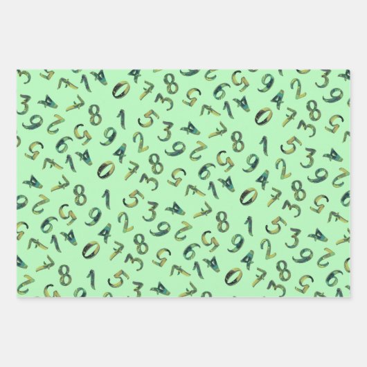 Leuke Cijfers Patroon Marineblauw Groen Wiskunde Inpakpapier Vel (Voorkant 3)