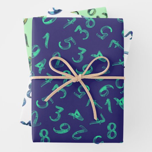 Leuke Cijfers Patroon Marineblauw Groen Wiskunde Inpakpapier Vel (In situ)