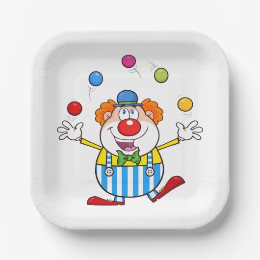Leuke circus clown jongleren ballen papieren bordje (Voorkant)