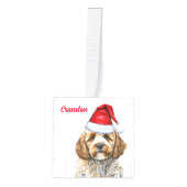 Leuke Cockapoo Santa Dog Twee Foto Kerstmis Kubus Ornament (Voorkant)