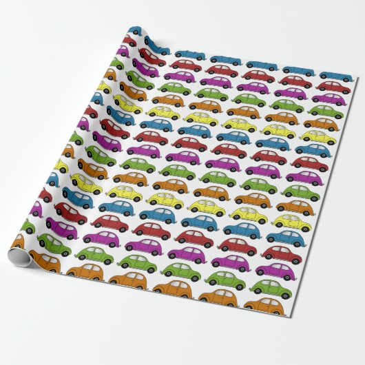Leuke compacte auto's in retro-stijl in kleurrijen cadeaupapier (Uitgerold)