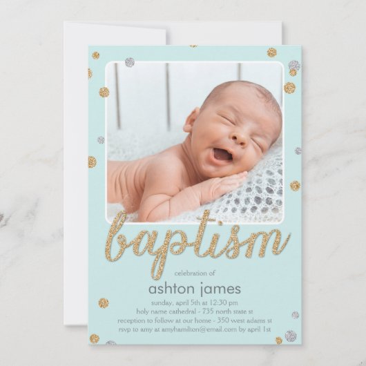 Leuke Confetti doopuitnodiging - Blauw Kaart (Voorkant)