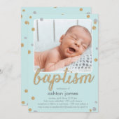 Leuke Confetti doopuitnodiging - Blauw Kaart (Voorkant / Achterkant)