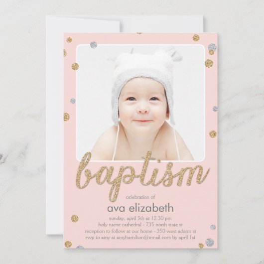 Leuke Confetti doopuitnodiging - Roze Kaart (Voorkant)