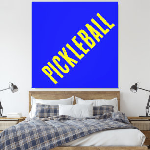 Leuke Cool 90s gele diagonale tekst op helder blau Canvas Afdruk