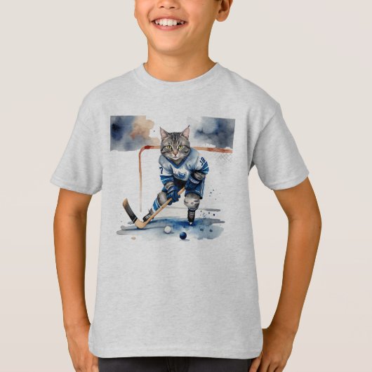 Leuke Cool Cat Hockey Speler Dier Humor T-shirt (Voorkant)