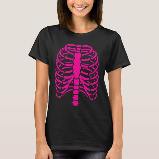 Leuke Cool Pink Skeleton Rib Cage Halloween T-shirt (Voorkant)