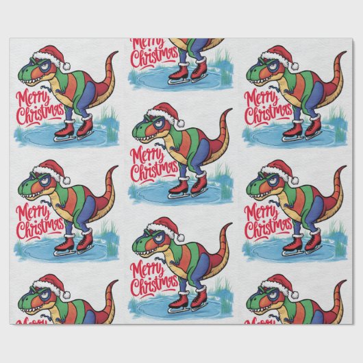 Leuke Cool T-rex Dinosaurus Schaatsen Kerst Abstra Cadeaupapier (Vlak)