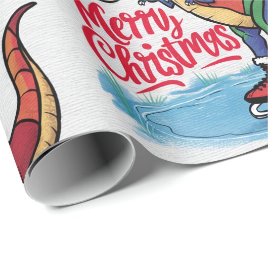 Leuke Cool T-rex Dinosaurus Schaatsen Kerst Abstra Cadeaupapier (Rol Hoek)