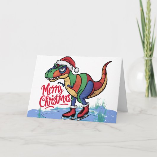 Leuke Cool T-rex Dinosaurus Schaatsen Kerst Abstra Kaart (Voorkant)
