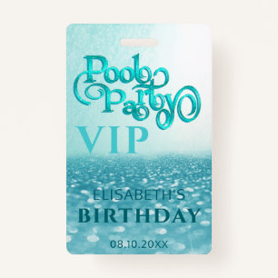 Leuke coole glitter script poolparty VIP Badge