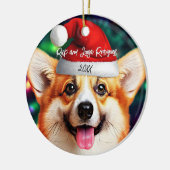 Leuke Corgi met Santa Hat Kerstmis Keramisch Ornament (Links)