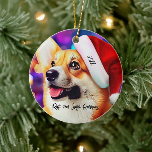 Leuke Corgi met Santa Hat Kerstmis Keramisch Ornament (Boom)